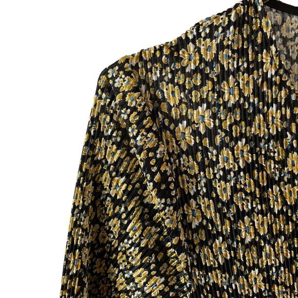 ZARA Black & Marigold Yellow Tan Floral Printed Crinkle Wide Leg Belted Jumpsuit - Picture 6 of 11